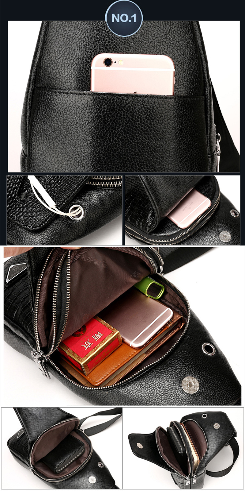 Men's Leather Crocodile Pattern Sling Shoulder Bag Crossbody Men's Leather Crocodile Pattern Sling Shoulder Bag Crossbody