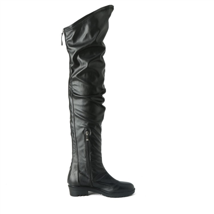 low heel thigh boots