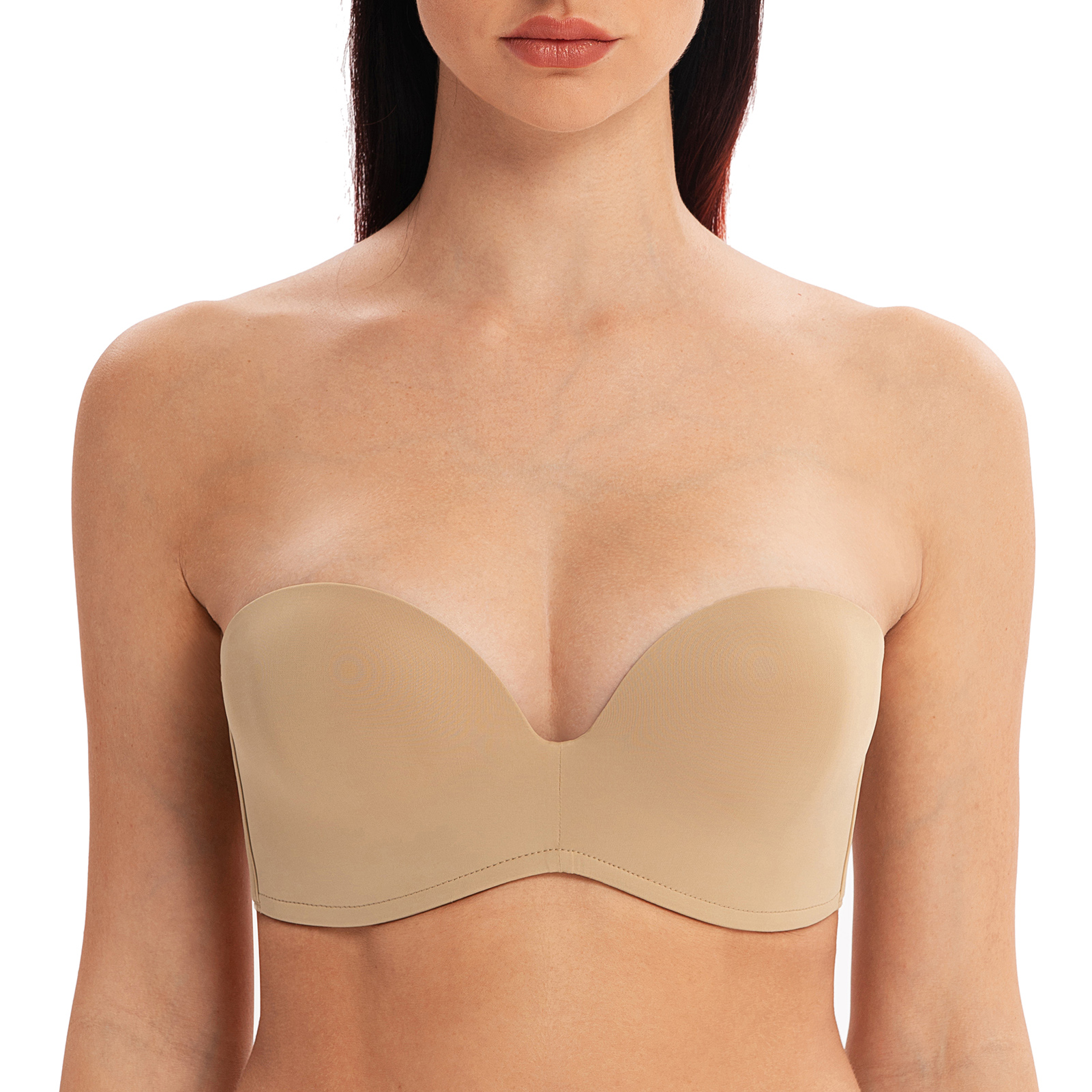 MELENECA Women s Stay-Put Multiway Lightly Padded Push Up Strapless Bra Almond - Picture 1 of 5