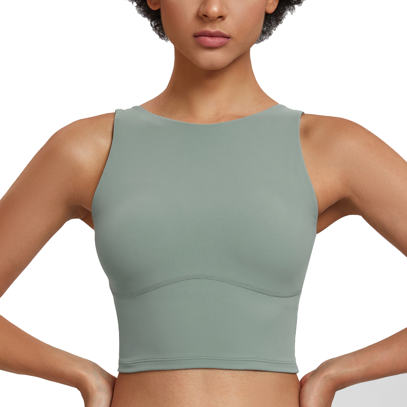 AGONVIN Women s High Neck Wirefree Padded Sports Bra Green