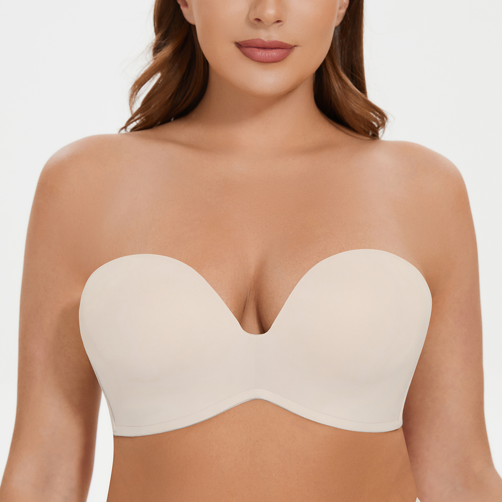 MELENECA Women s Push Up Padded with Anti-Slip Strapless Bra Sand Dollar - Picture 1 of 6