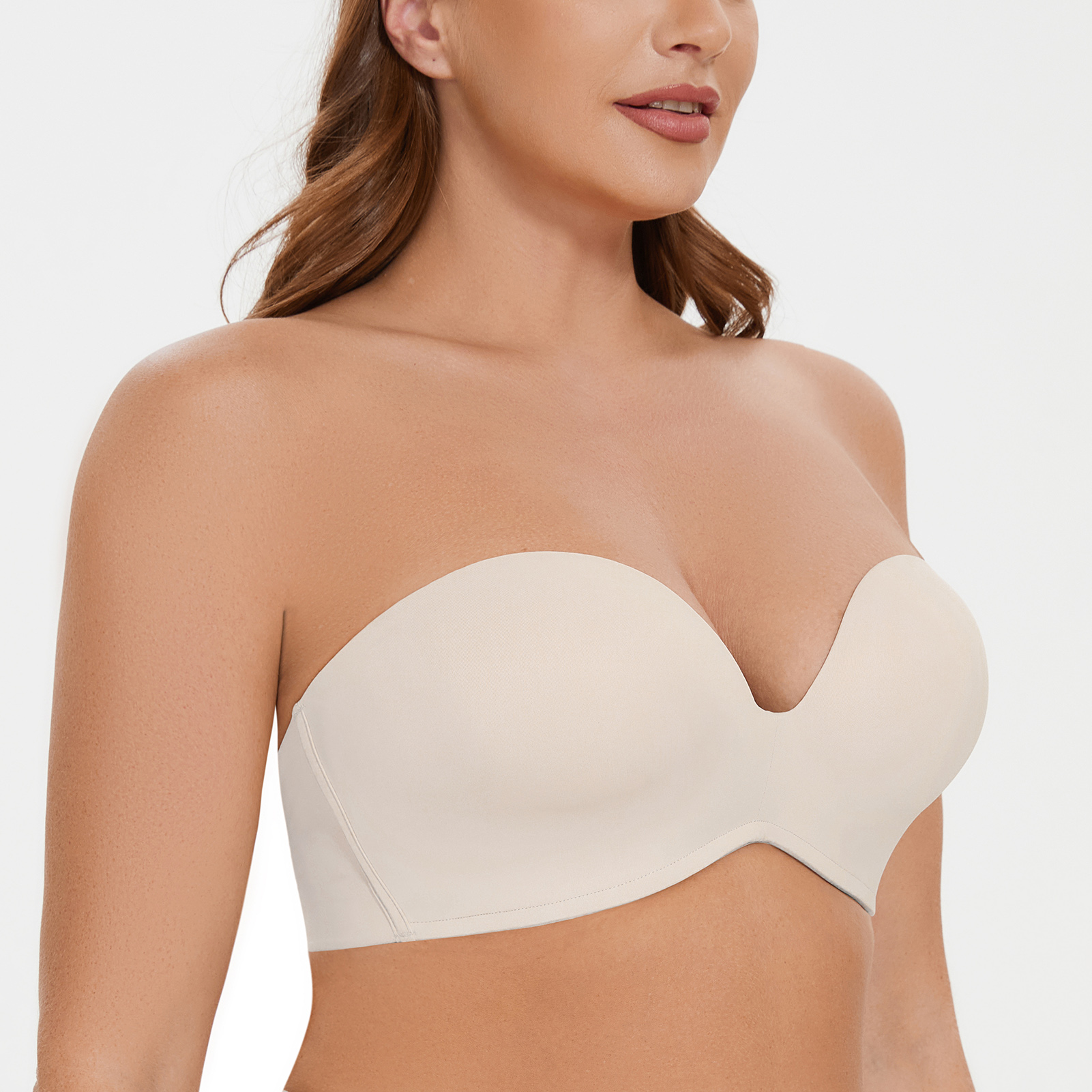 MELENECA Women s Push Up Padded with Anti-Slip Strapless Bra Sand Dollar - Picture 4 of 6