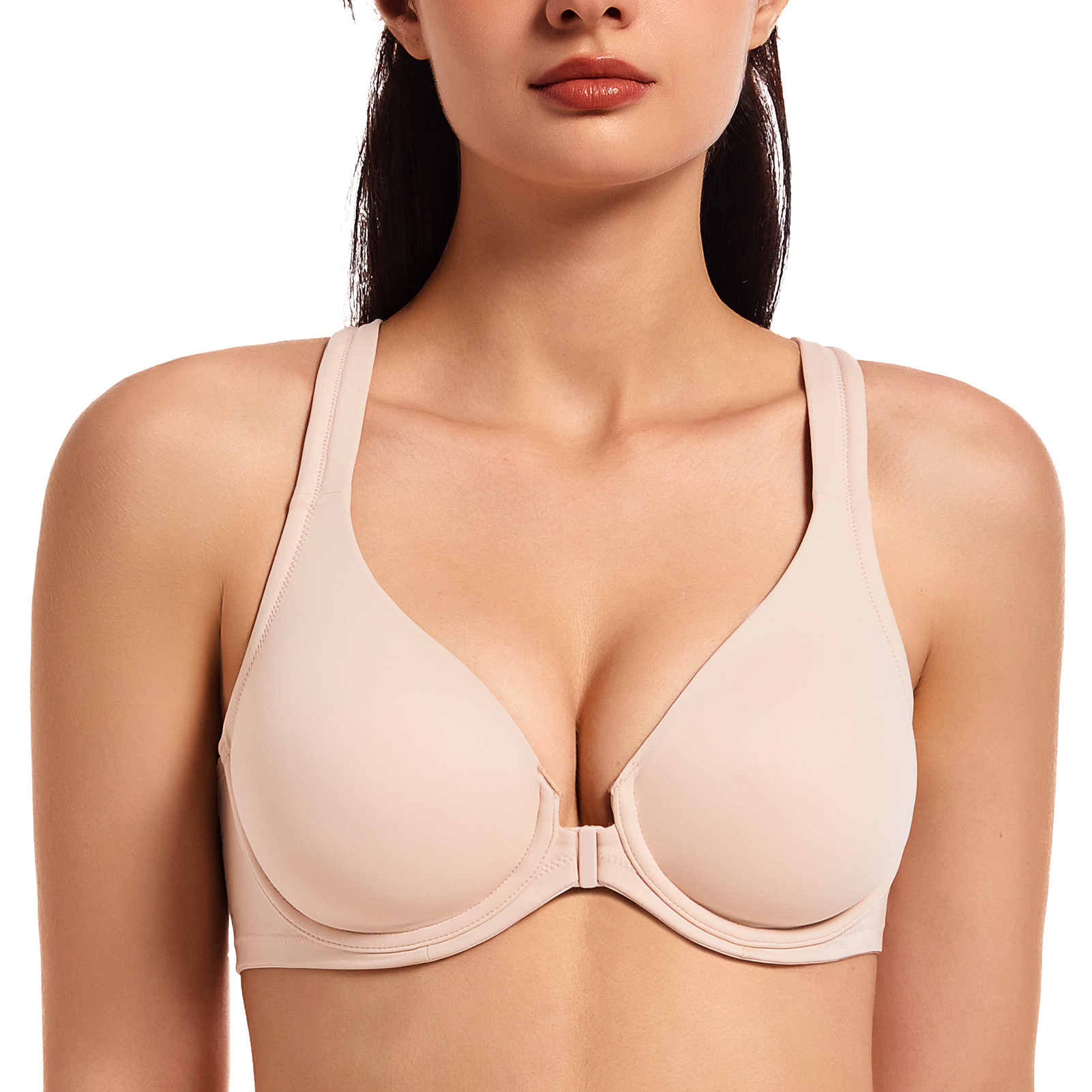 MELENECA Women s Racerback Front Closure Unlined Underwire Bra Beige - Picture 1 of 6