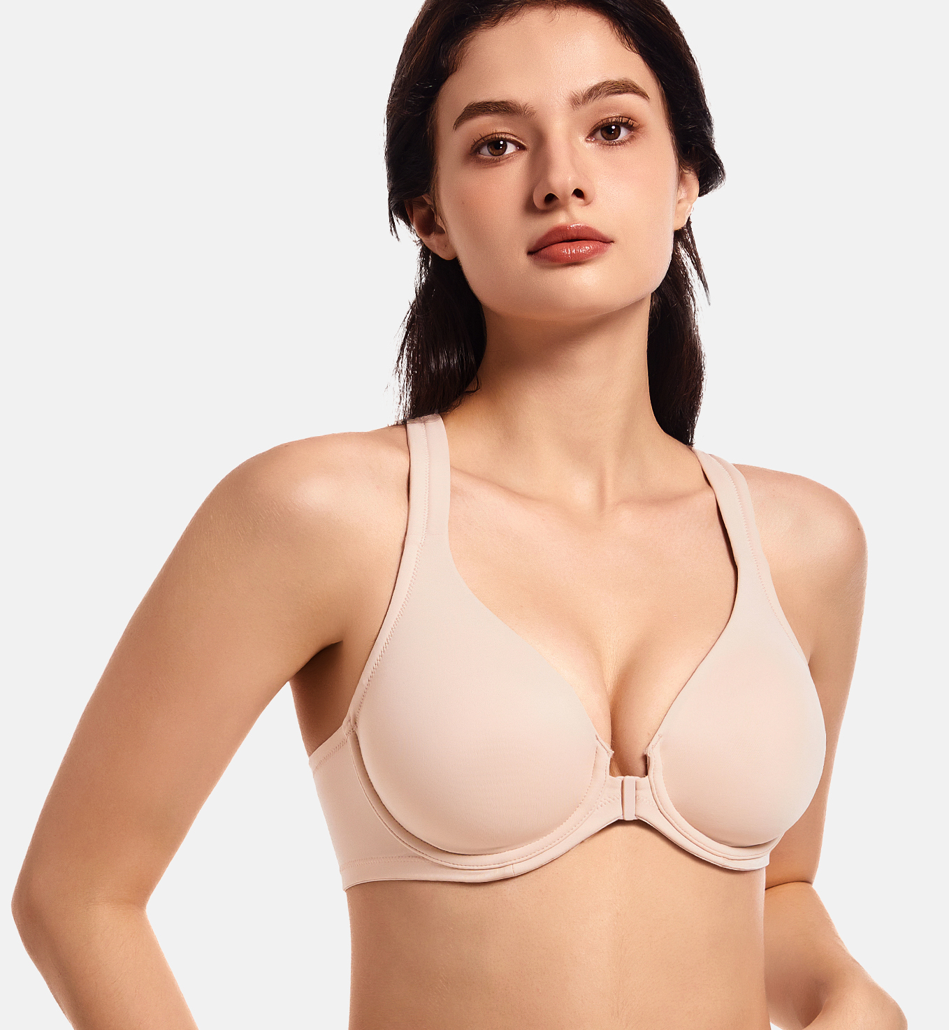 MELENECA Women s Racerback Front Closure Unlined Underwire Bra Beige - Picture 6 of 6